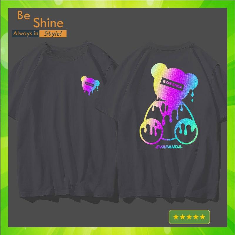 Áo Thun Unisex Form Rộng Evapanda Phản Quang 7 Màu , Áo Phông Cotton Cổ Tròn Tay Ngắn Thời Trang Phong Cách Hàn Quốc