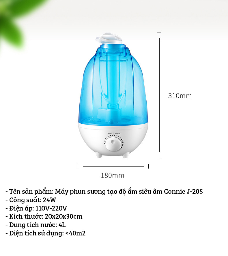 (MẪU MỚI)Máy phun sương tạo độ ẩm 4 lít Connie J205 làm mát phòng tránh khô da cho phòng điều hòa