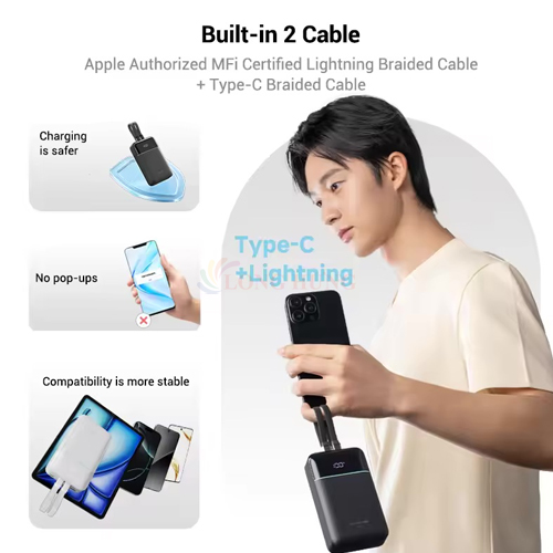 Sạc dự phòng Cuktech Power Bank Built-In Cable 1USB 1Type-C 40W 20000mAh CP24 LPB200NL - Hàng chính hãng