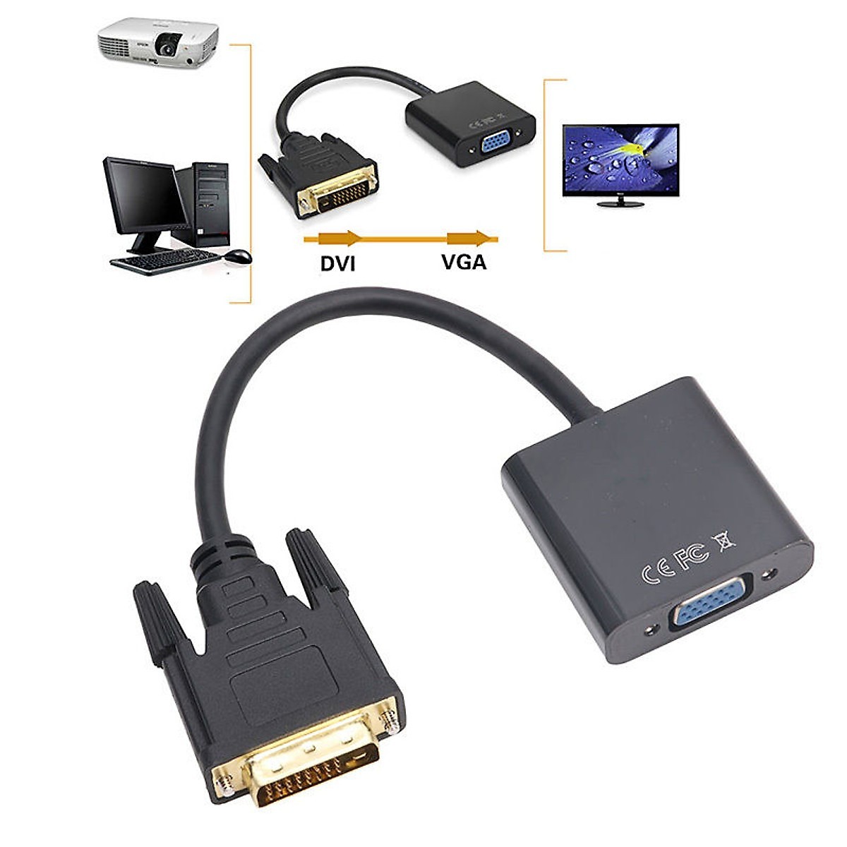 Cáp Chuyển DVI  Sang VGA 24+1 Định Dạng 1080DPI