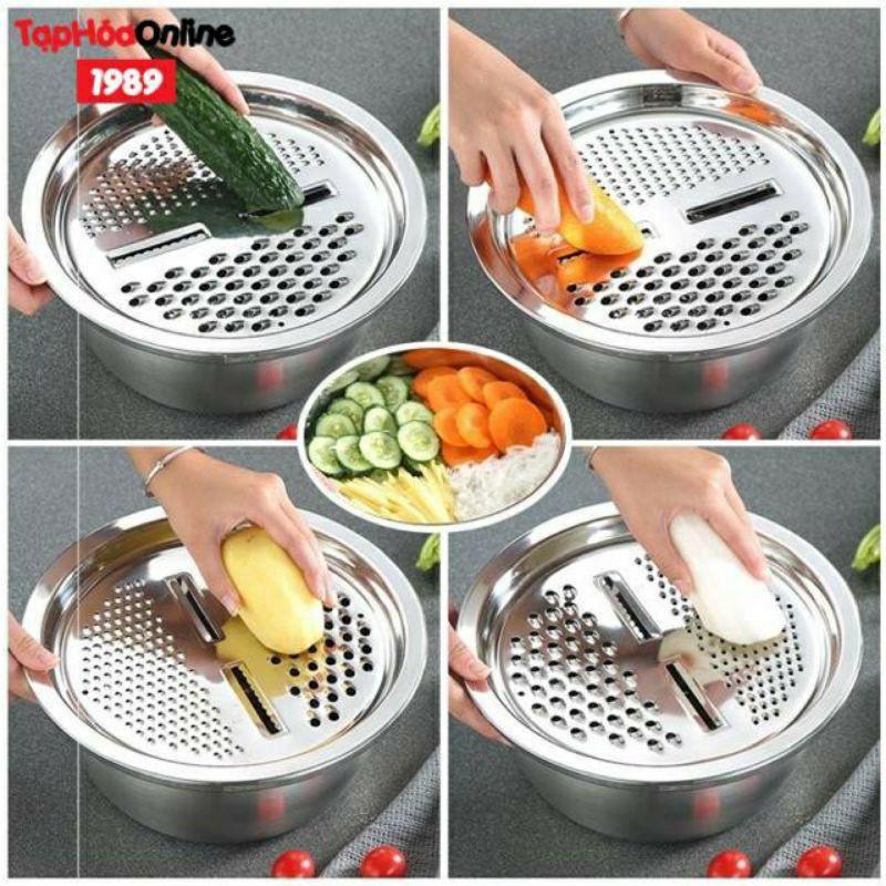 Bộ 3 món thau, rổ inox bào củ quả