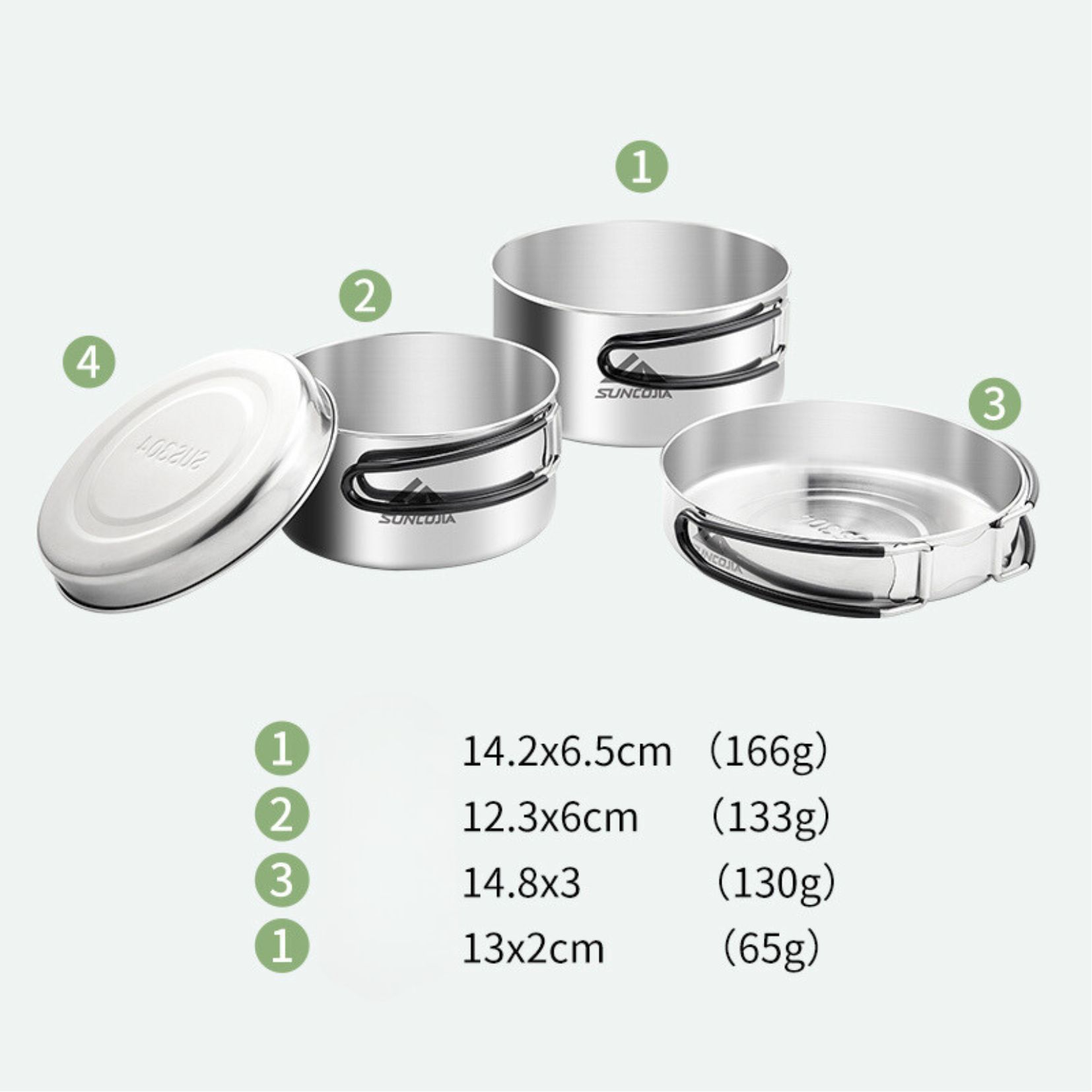 Bộ nồi gấp gọn dã ngoại Inox 304 Suncojia, bộ nồi cắm trại camping an toàn dễ mang theo