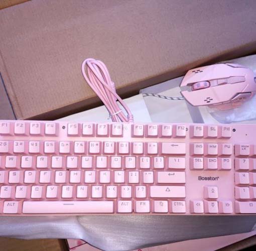 Combo Phím Chuột Cơ Bosston EK9350 Hồng (Pink) Hàng Chính Hãng