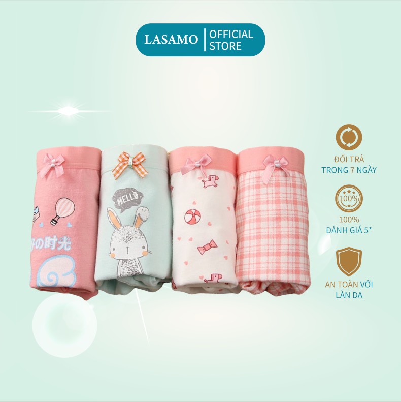 Set 4 chiếc quần chip bé gái, quần lót cho bé gái cotton cao cấp họa tiết Thỏ Bunny dễ thương hãng LASAMO mã QLB005