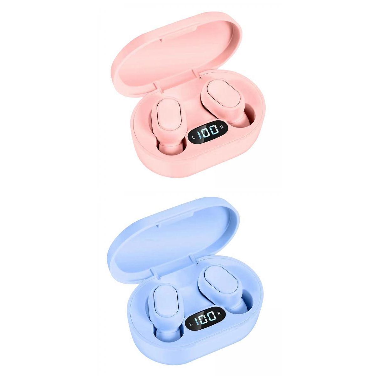 2Pcs Wireless Earbuds Headphones Black+White Stereo LED Display Headset for Car Driving