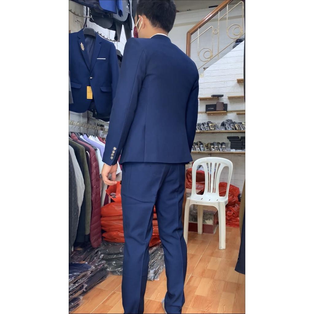 Bộ Vest Comple Nam Mặc Cưới Màu Xanh Lân, Bộ Suit Nam Hàn Quốc Vải Sịn