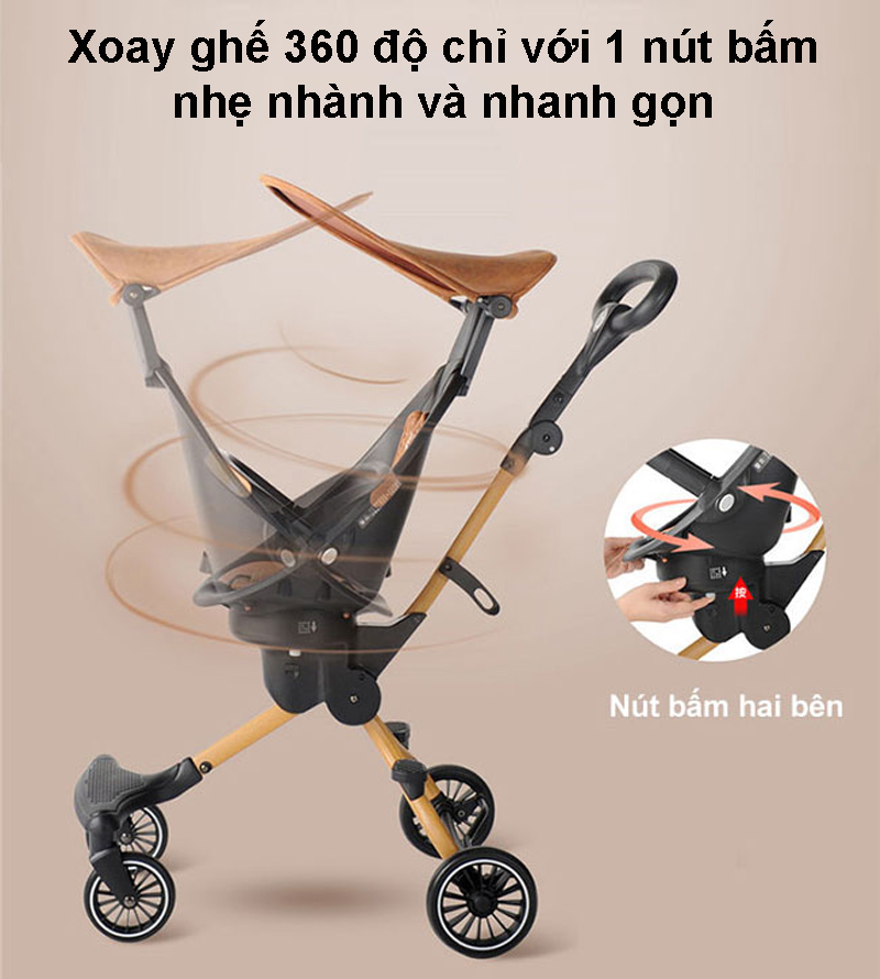 Xe Đẩy Thông Minh 4 Bánh Gấp Gọn Cho Bé V5-B Đảo Chiều, Có Mái Che Nắng - TẶNG KÈM BỘ THẺ HỌC THÔNG MINH 16 CHỦ ĐỀ 416 THẺ CHO BÉ, Xe Đẩy Cho Bé, Xe Đẩy Trẻ Em, Xe Đẩy Du Lịch