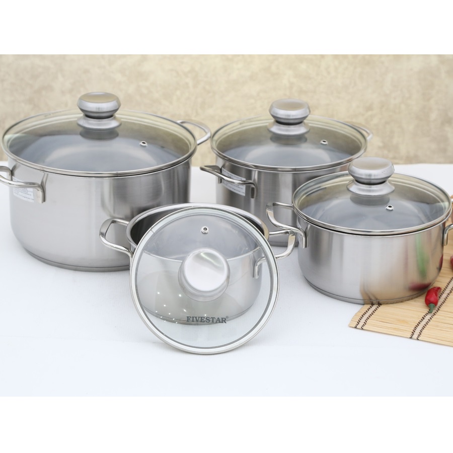 Bộ 4 Nồi Nắp Kiếng 3 Đáy FIVESTAR FS08CG - Hàng Chính Hãng
