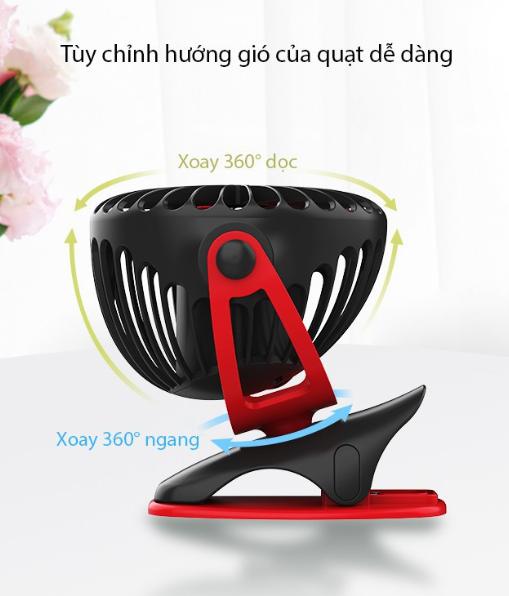 Quạt tích điện, quạt kẹp sạc mini cầm tay 4 cấp độ gió  xoay 360 dung lượng pin dùng liên tục 15-16 giờ