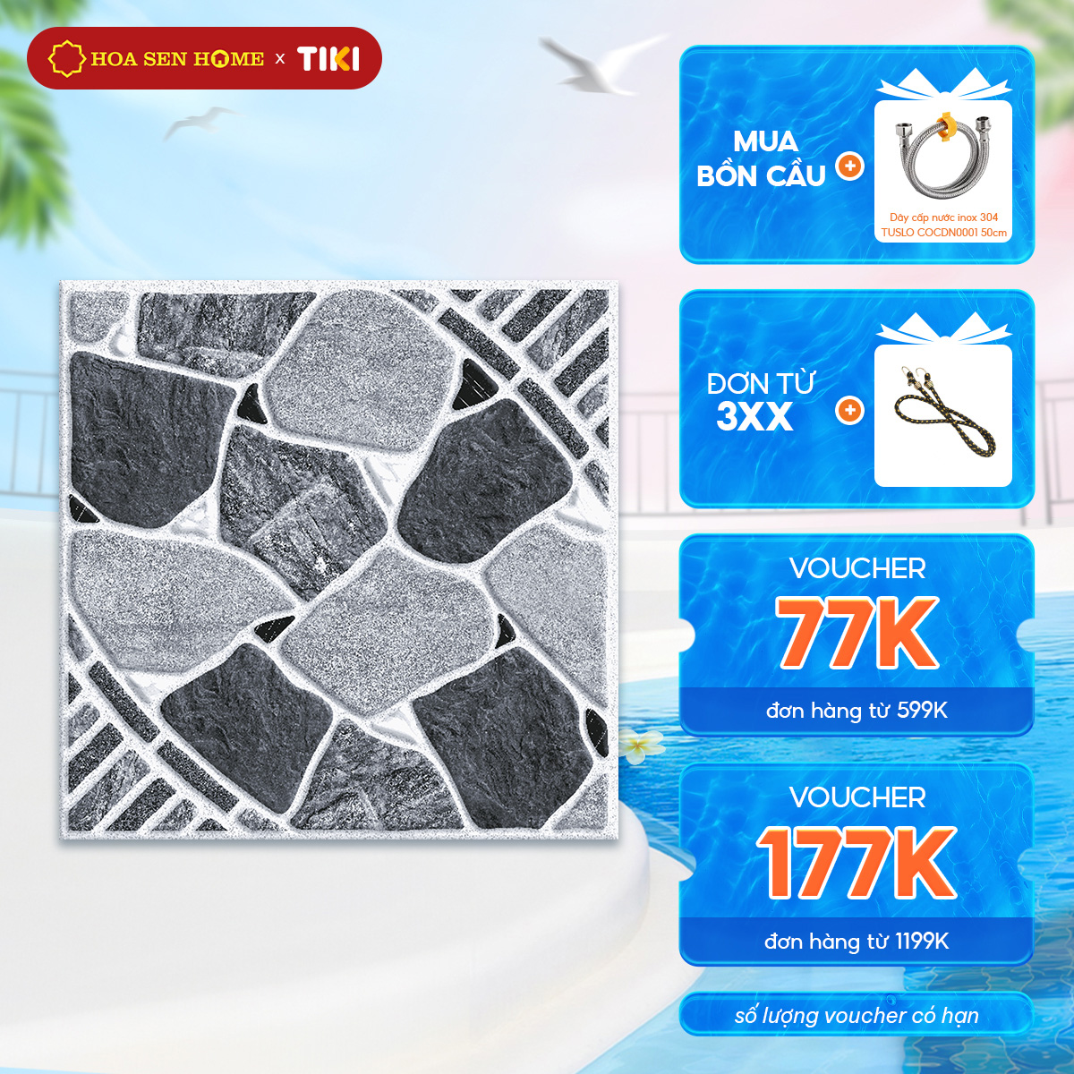 Gạch sân vườn bán sứ LUSTILE VNRHY0500500004 bề mặt sugar, độ hút nước thấp, kích thước 500mmx500mm, thùng 6 viên - Hàng chính hãng