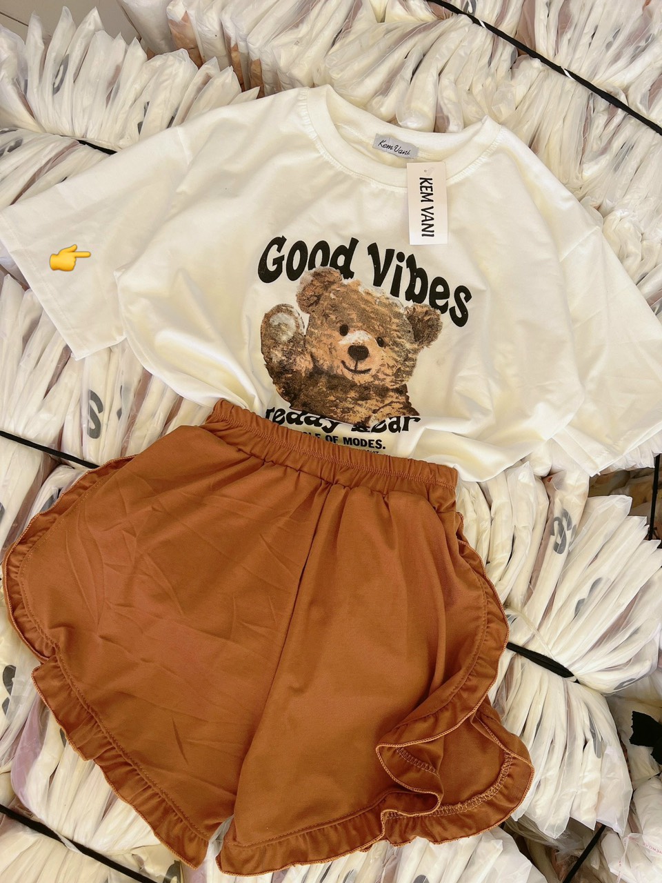 Set bộ nữ áo thun và quần bèo In hình gấu Teddy Bear siêu dễ thương Size 45kg - 55kg Chất liệu thun cotton mềm mát