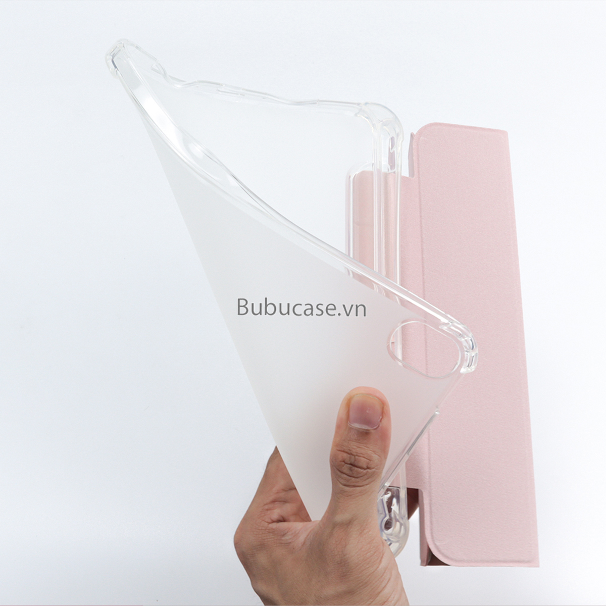 Bao Da Cho iPad Màu Pastel, Có Khay Đựng Bút, Mặt Lưng Silicone Trong Mờ - Tặng Kèm Sticker DIY Cá Tính