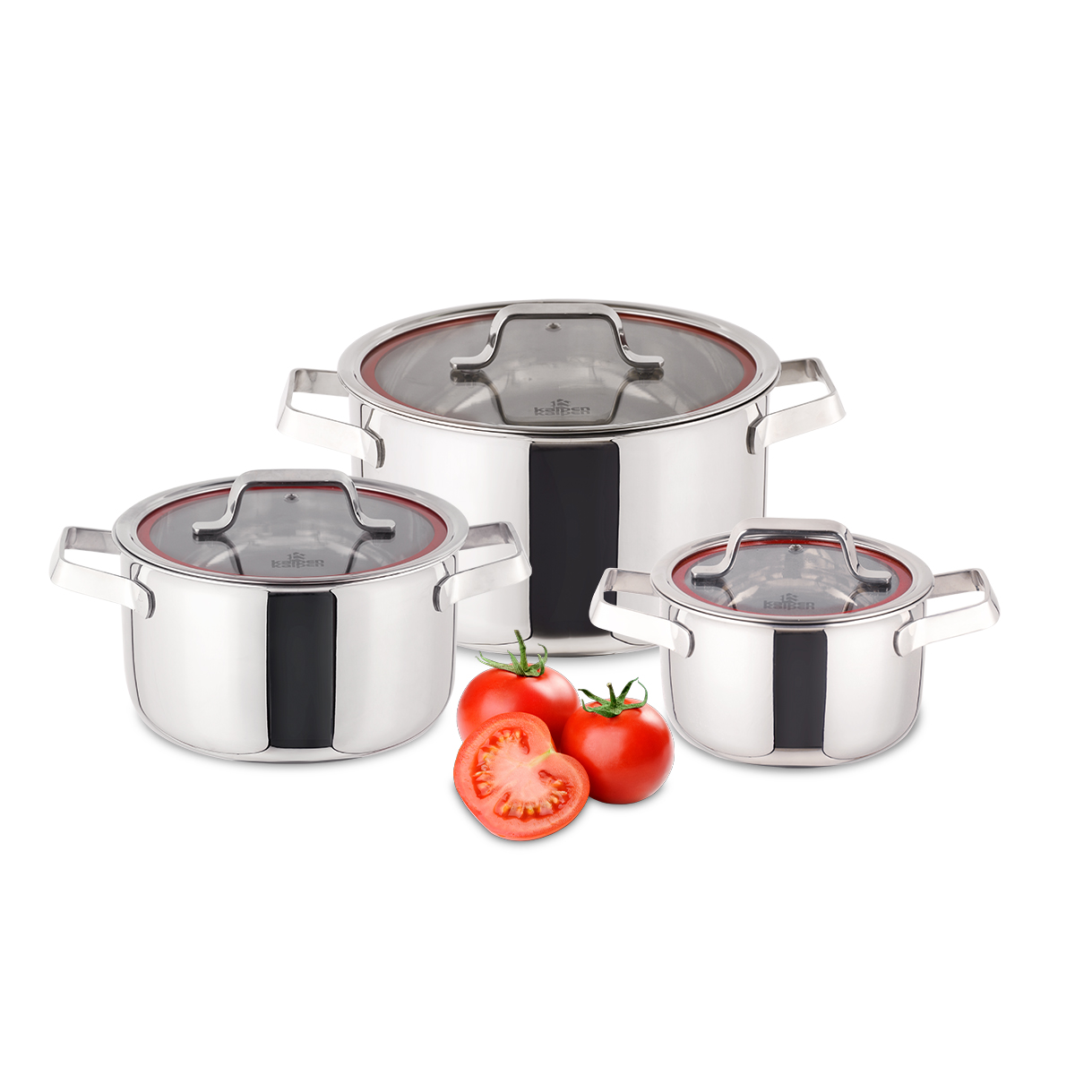 Bộ Nồi INOX 304 Cao Cấp 3 Lớp Liền Khối Emer EM1 Size 16-20-24cm Chính Hãng KALPEN