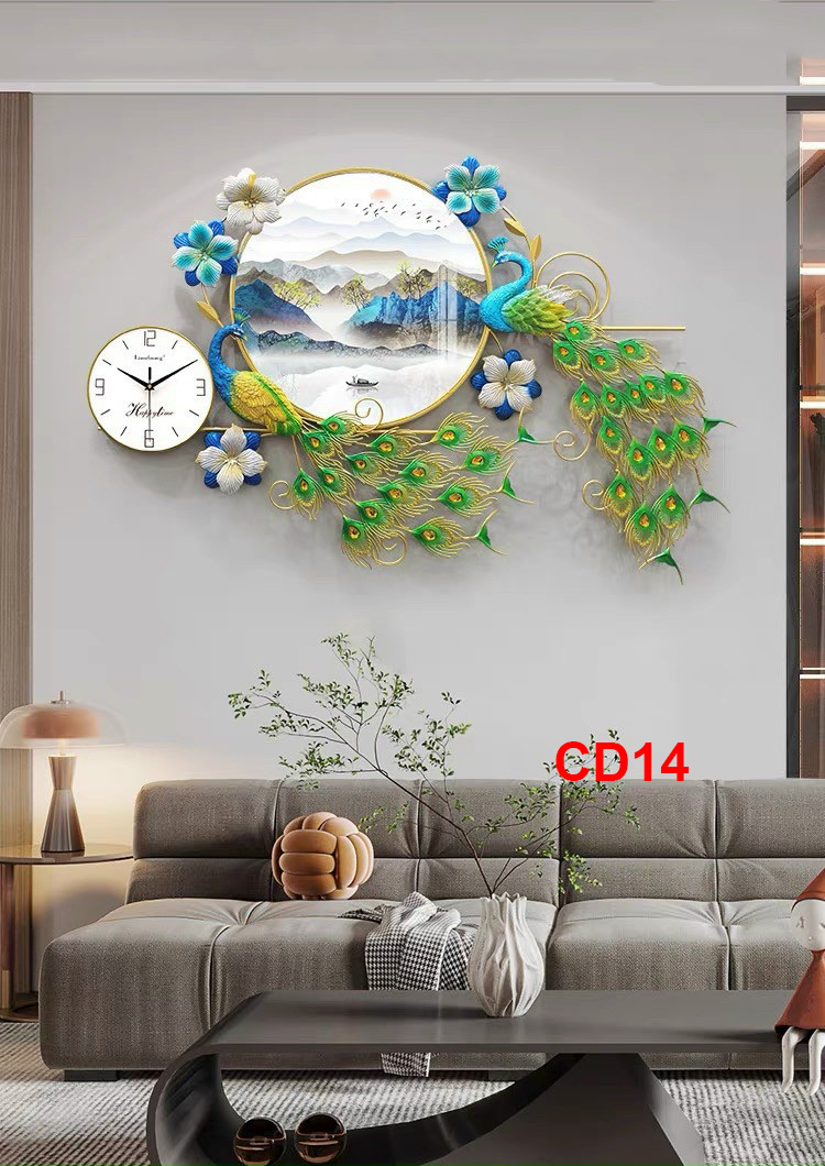 Đồng hồ treo tường trang trí chim công decor CD14 kích thước 125 x 65 cm
