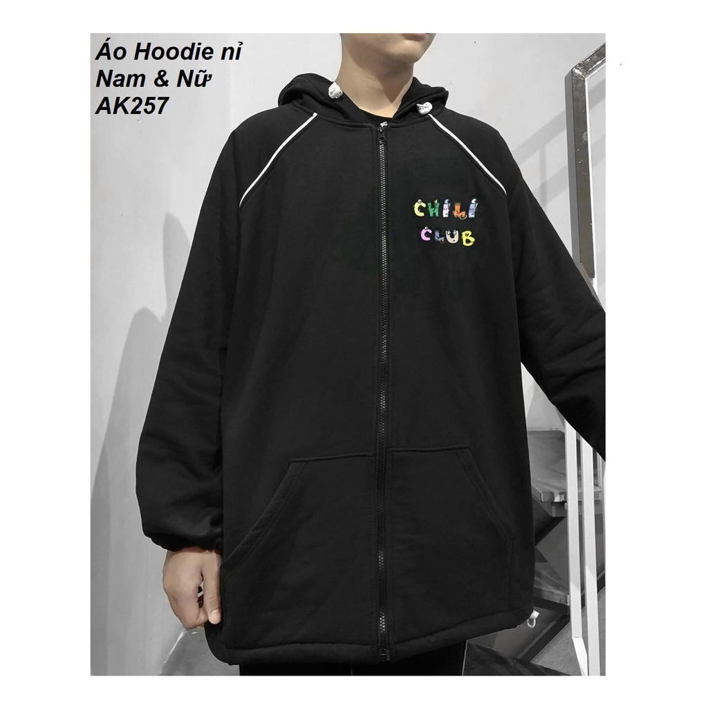 Áo Hoodie nỉ bông Nam & Nữ khóa kéo AK257