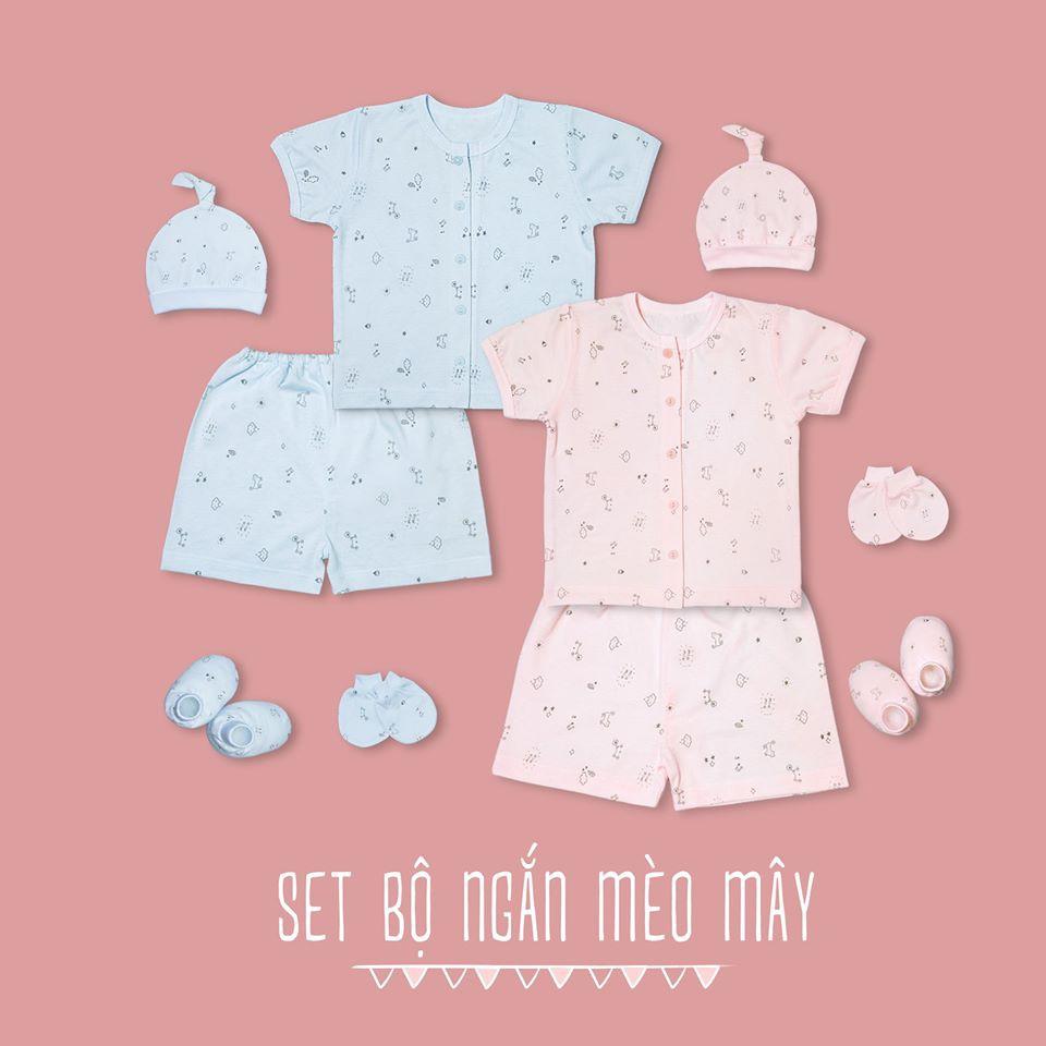 SET sơ sinh Miomio ngắn tay 5 món 100% cotton mỏng mát