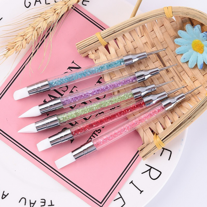 Set cọ silicon chấm bi 2 đầu nặn hoa trang trí nail cán đá 1184