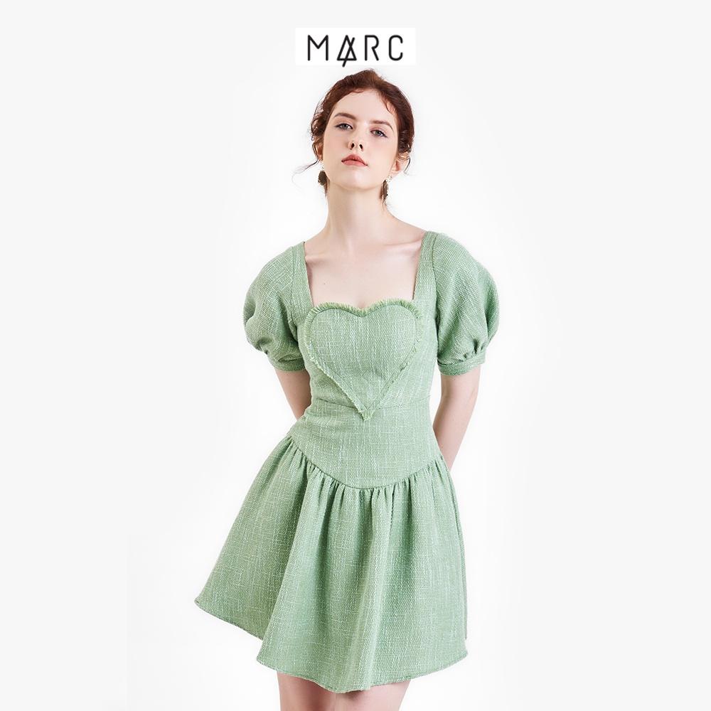 Đầm nữ MARC FASHION tweed mini tay phồng rã ngực hình trái tim FASH090422