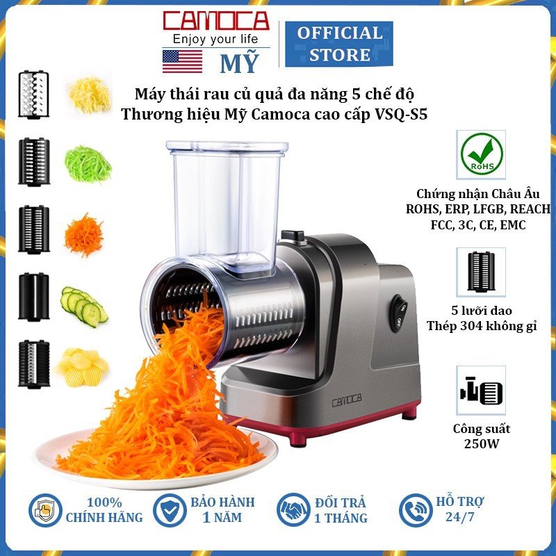 Máy thái rau củ quả đa năng 5 chế độ Camoca VSQ-S5, công suất 250W - Bảo Hành 1 Năm