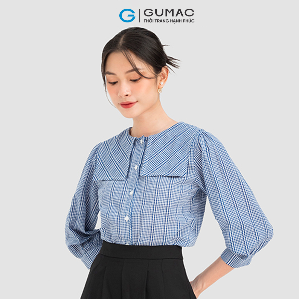Áo kiểu caro GUMAC LA0836 cổ thủy thủ tay lỡ phồng nhẹ