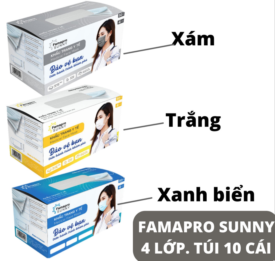 [HỘP - FAMAPRO SUNNY] - Khẩu trang y tế kháng khuẩn 4 lớp Famapro SUNNY (50 cái/ hộp)