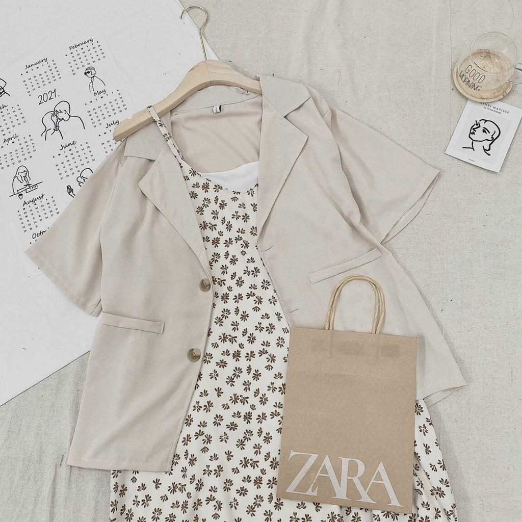 Set Đồ Nữ Đầm Nữ Hai Dây Phối Áo Blazer Thiết Kế Đơn Giản Màu Cơ Bản Siêu Xinh Phù Hợp Đi Chơi.