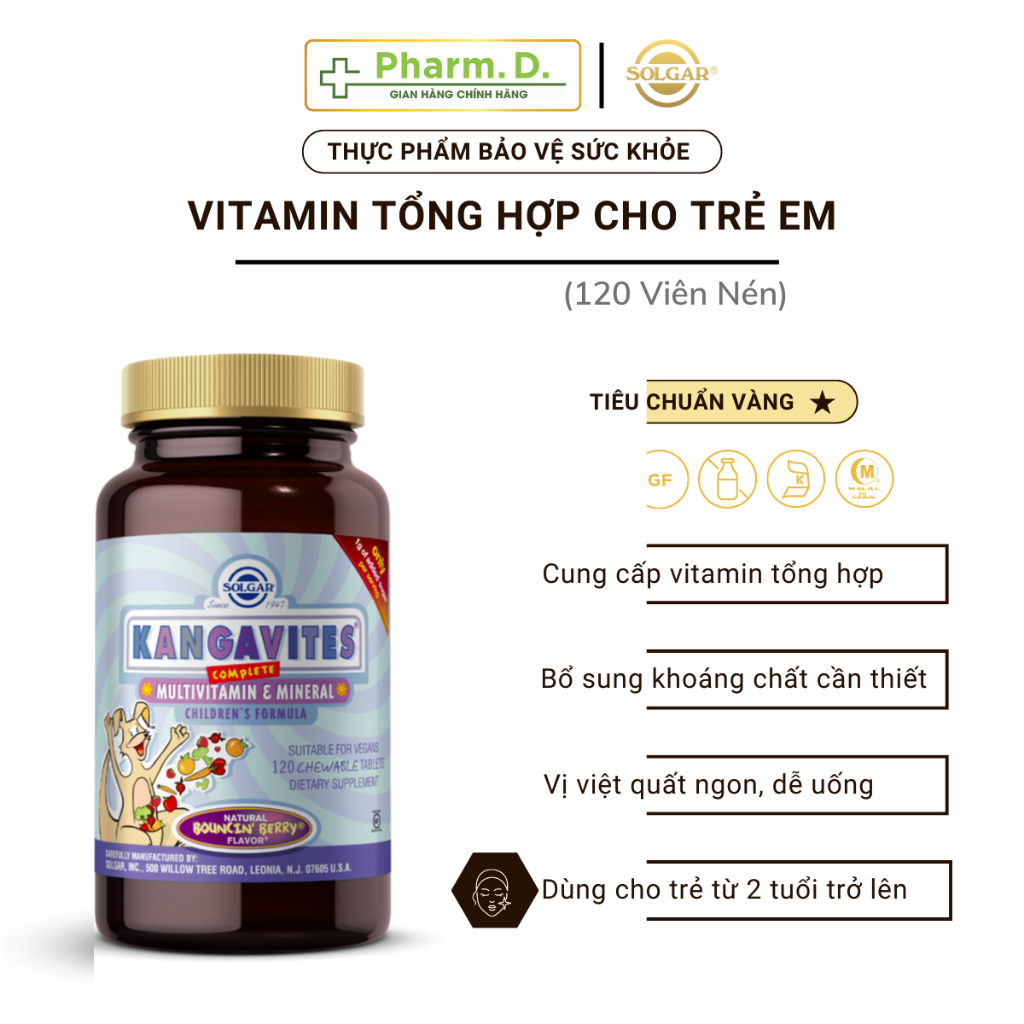 Viên Nhai Bổ Sung Vitamin Và Khoáng Chất Cho Trẻ Em Solgar Kangavites Complete Children's Formula Mỹ (Hộp 120 Viên)