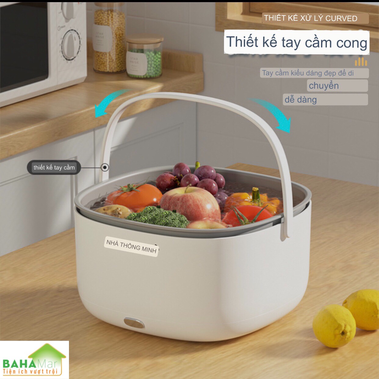 MÁY RỔ RỬA TRÁI CÂY, RAU CỦ BẰNG SÓNG SIÊU ÂM LOẠI BỎ TẠP CHẤT, KHỬ BỎ DƯ LƯỢNG THUỐC SÂU THUỐC, THUỐC BẢO QUẢN "BAHAMAR" Thao tác đơn giản bằng một nút ấn làm sạch 360 độ