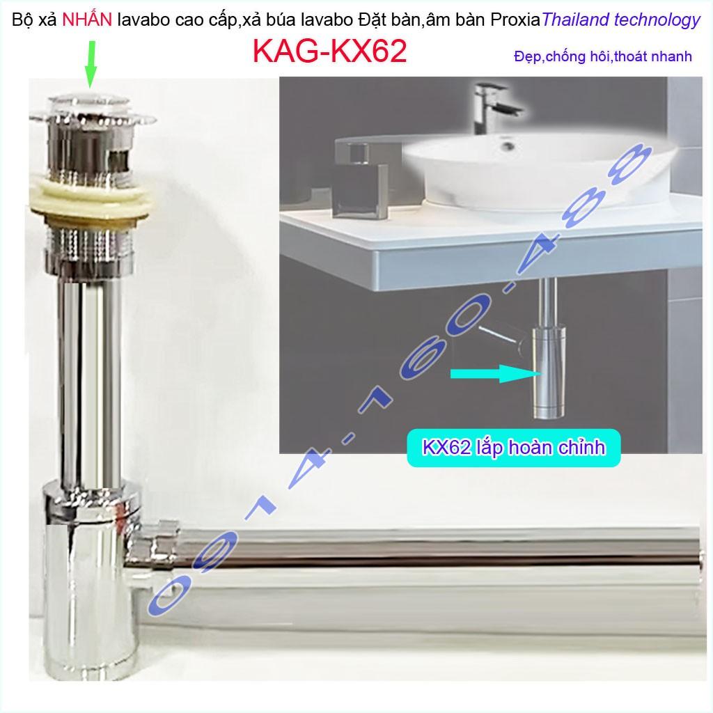 Xả lavabo KAG-KX62 Thailand, bộ xả bồn rửa mặt co búa cao cấp inox dày sáng bóng thoát nhanh chống hôi tốt