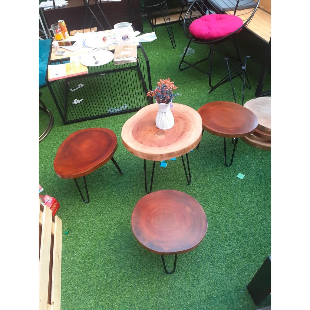 Bàn trà sữa trà chanh gỗ xà cừ chân hairpin cao 40 - 2 thanh | bàn trà chanh vỉa hè| bàn cafe