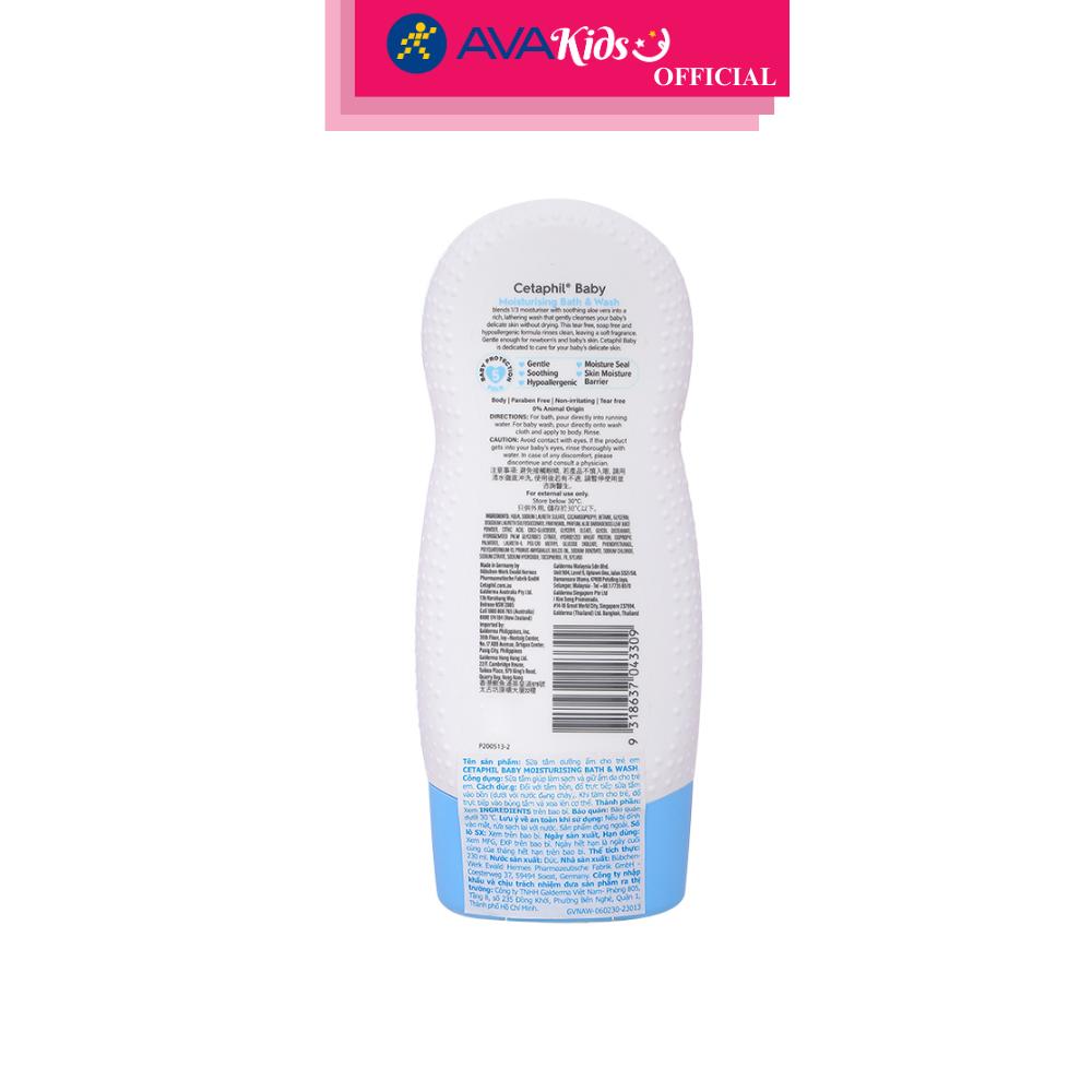 Sữa tắm cho bé Cetaphil Baby Moisturizing Bath &amp; Wash hương dịu nhẹ 230 ml (mọi độ tuổi) - Giao bao bì ngẫu nhiên - Hàng Chính Hãng