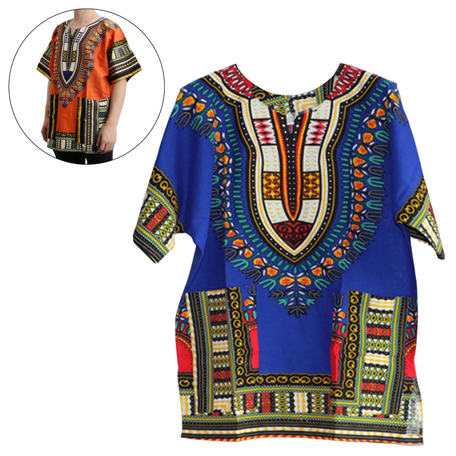 Unisex African Dashiki Shirt V Neck Short Sleeve Comfortable Summer Wear