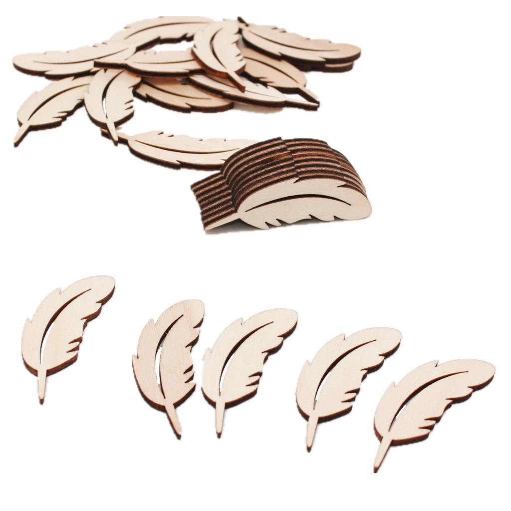 25 Pieces Feather Shape Unfinished Wood Shape Embellishment for Art Craft Decoration 50mm