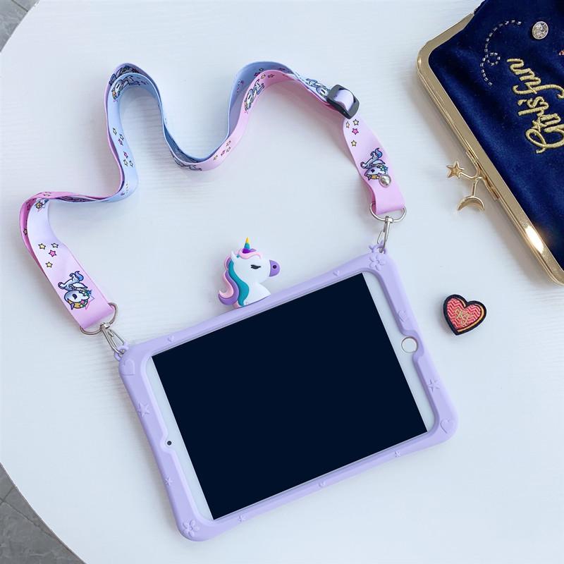 Ốp lưng chống sốc silicon mềm đáng yêu Unicorn có dây đeo cho Samsung Galaxy Tab S6 Lite 10.4 inch 2020 Sm P610 P615
