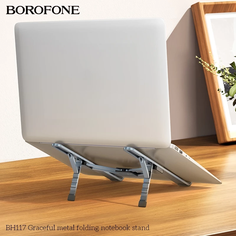 Giá đỡ laptop 15.6 Borofone BH117 chất liệu hợp kim nhôm chắc chắn 6 tuỳ chỉnh góc tản nhiệt hiệu quả _  Hàng chính hãng