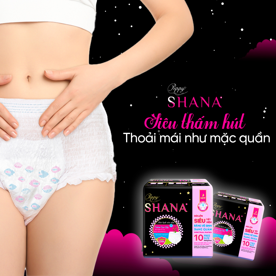 Combo 40 gói Băng Vệ Sinh Quần Peppy Shana Ngày Đêm Siêu Thấm, Freesize, Chống Tràn Tối Đa, Tiết Kiệm (80 miếng)