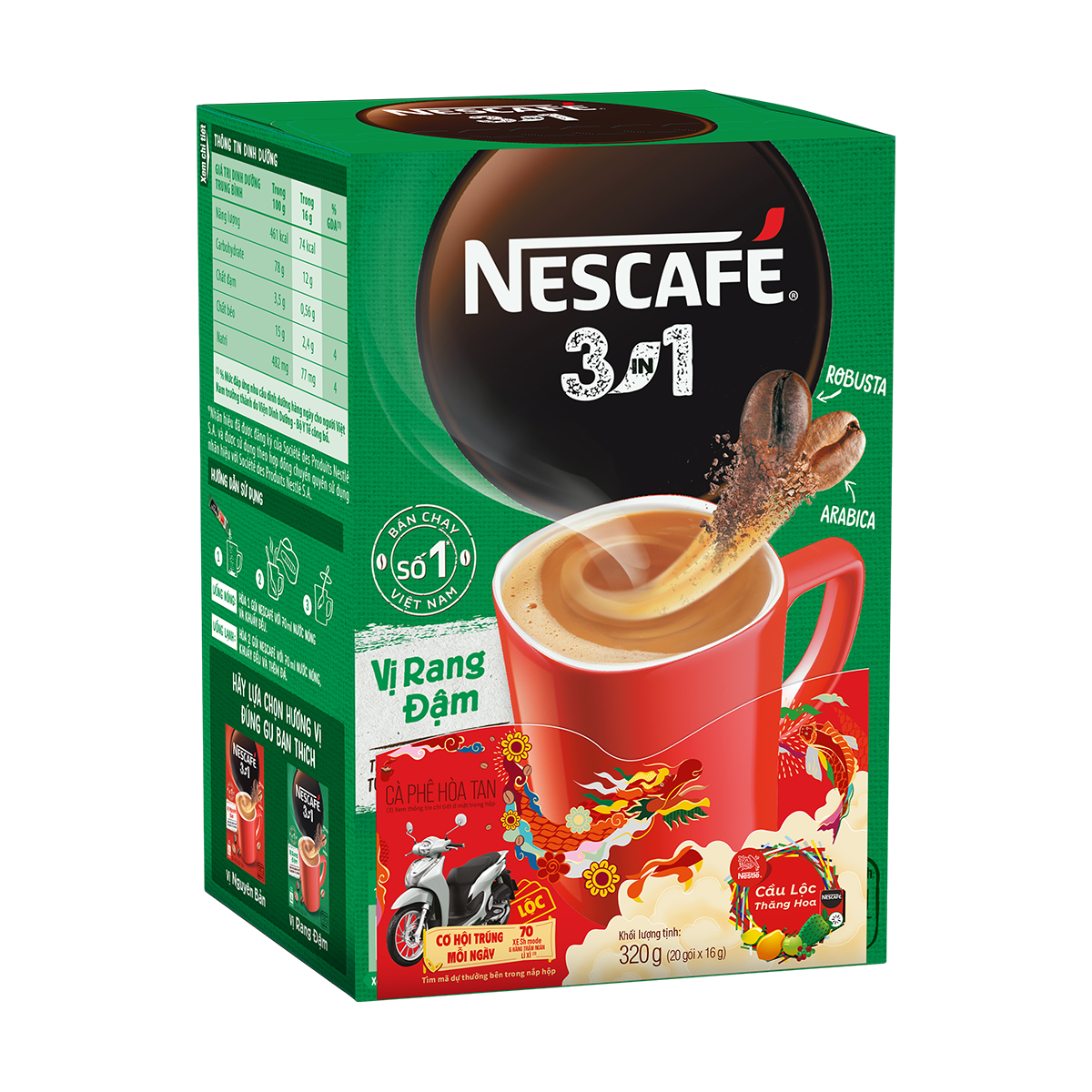 [Tặng Bình Jug 1 Lít Nescafé] Combo 2 Hộp Nescafé 3in1 VỊ RANG ĐẬM (16g x 20 gói) - Phiên bản Tết 2024