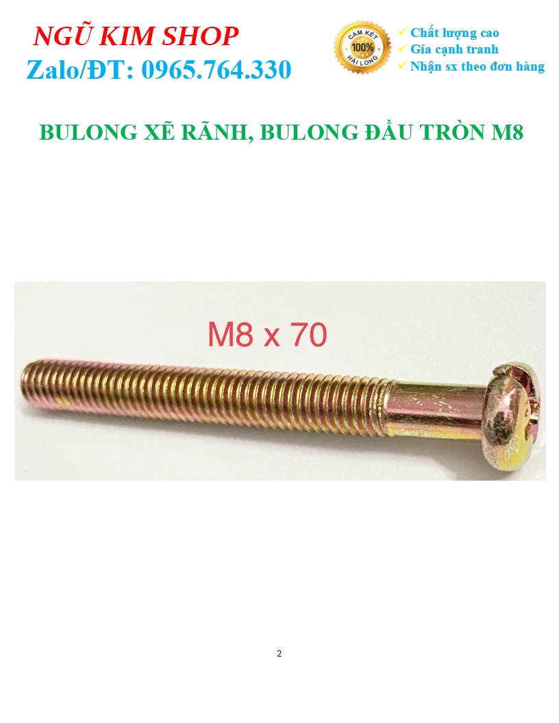 BULONG XẼ RÃNH, BULONG ĐẦU TRÒN M8