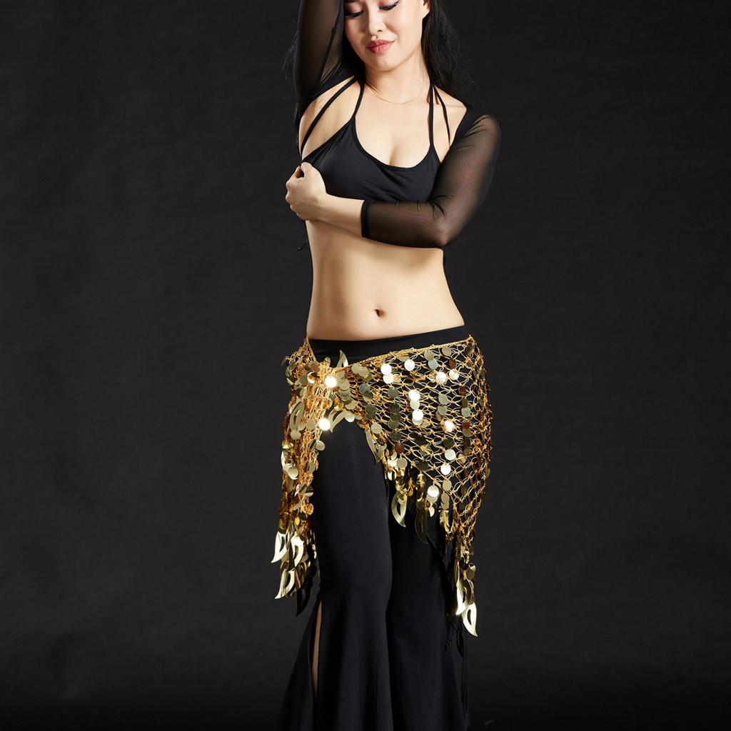Women's Mermaid Belly Dance Scarf Sequins Mesh Triangle Hip Scarf Skirt Wrap