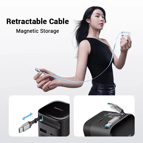 Cốc sạc Cuktech GaN Built-in USB-C Cable 1USB 2Type-C 67W CP6 AD653W - Hàng chính hãng