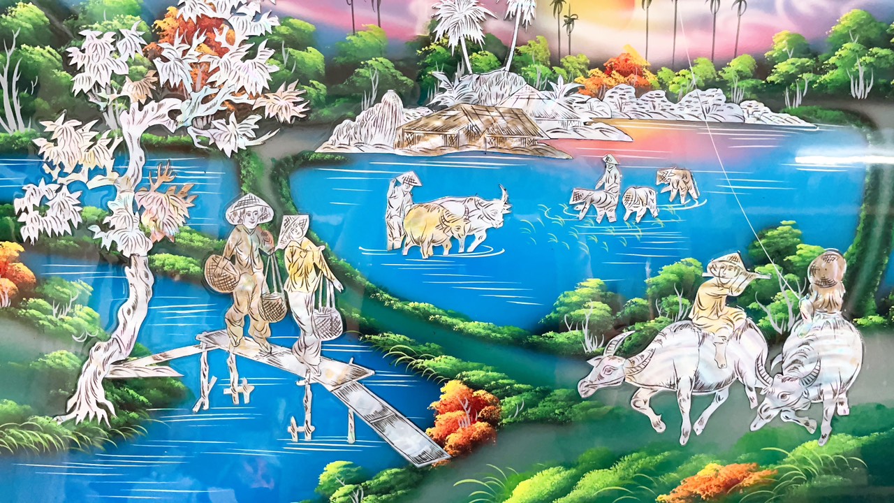 Tranh sơn mài đồng quê Khảm cừ cao cấp, hàng xuất khẩu nhiều size