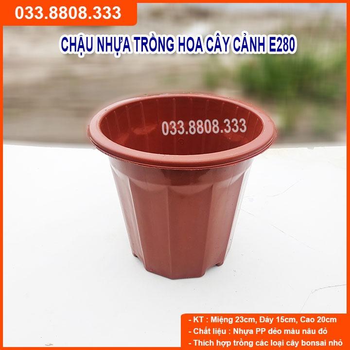 5 Chậu Nhựa Nâu Trồng Cây E280 - Chậu Có Lỗ Thoát Nước Tiện Dụng