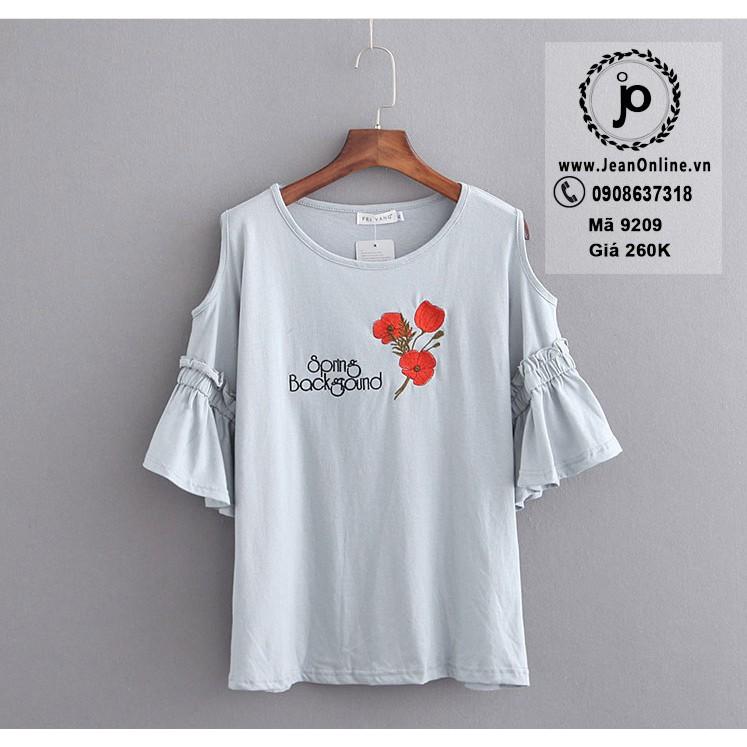 Bigsize Nữ - Áo Thun Khoét Vai Thêu Hoa