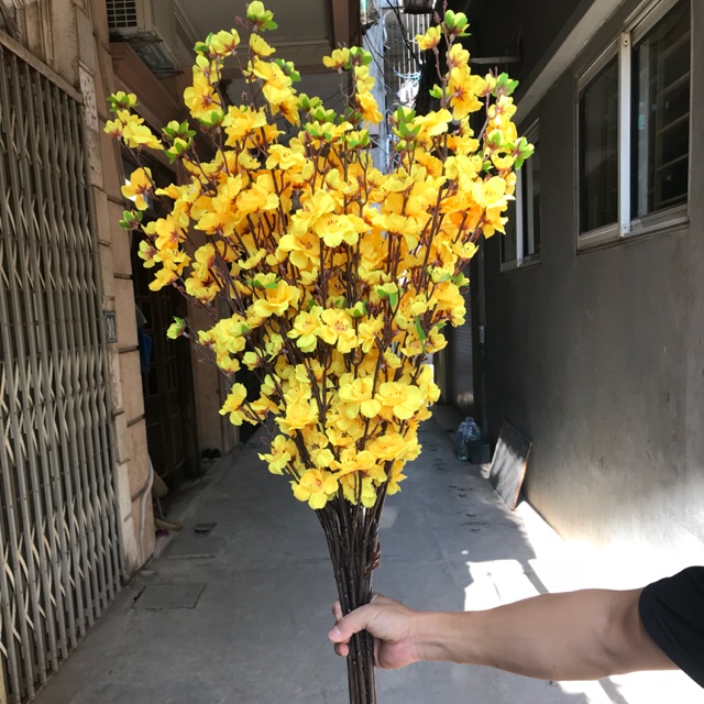 Hoa giả, cành đào tết nhân tạo loại 94cm trang trí nhà cửa đẹp