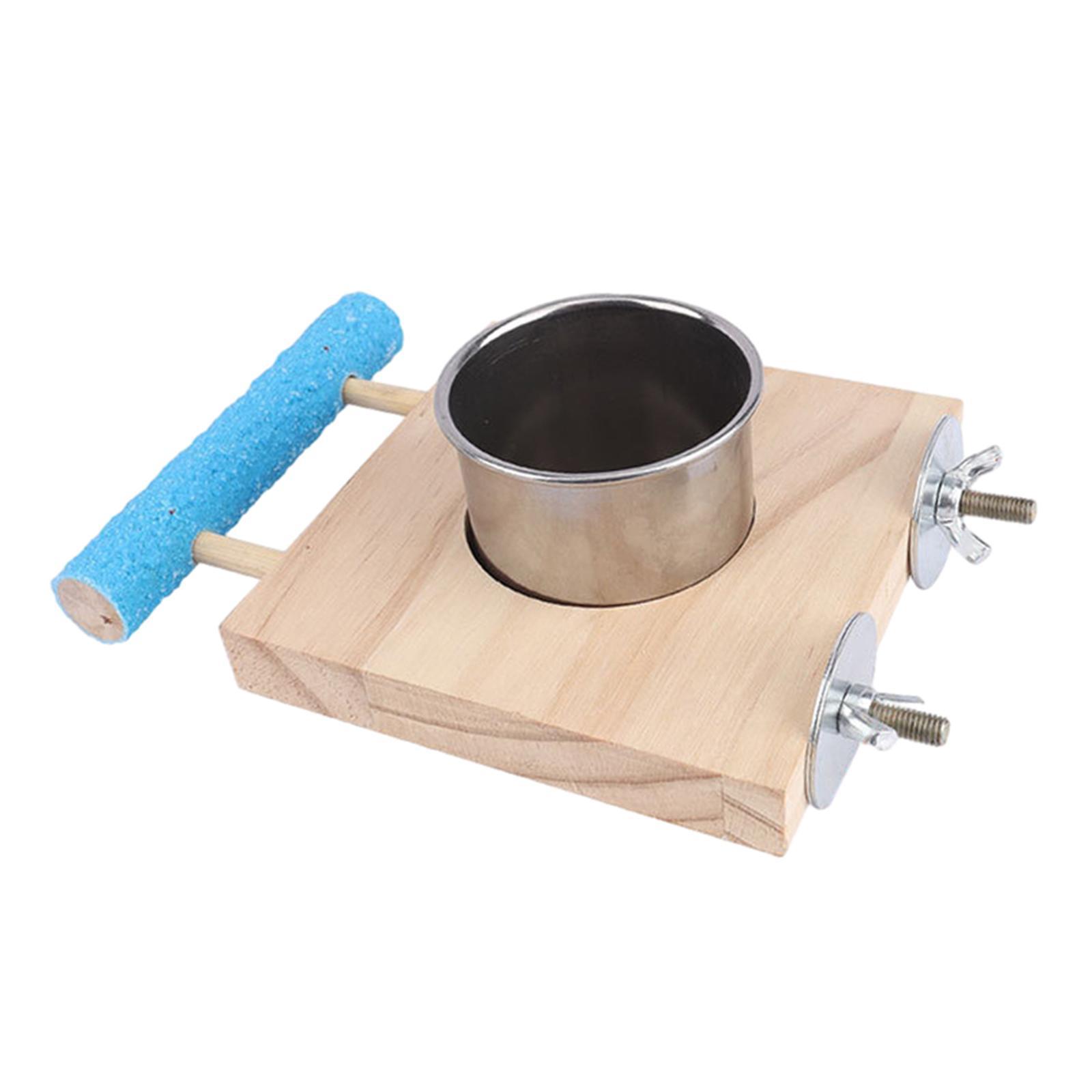 Parrot Cage Feeder Bird Wooden Stand Stainless Steel Cups Bird Cage Feeder Bowl Parrot Food and Water Bowls for Small Animal Budgie