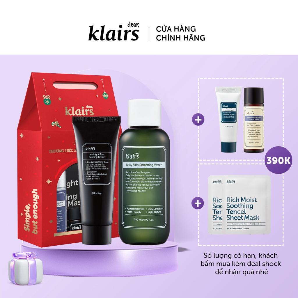 Combo Dear, Klairs Kem dưỡng Midnight Blue Calming Cream 60ml+Nước hoa hồng Daily Skin Softening Water 500 ml