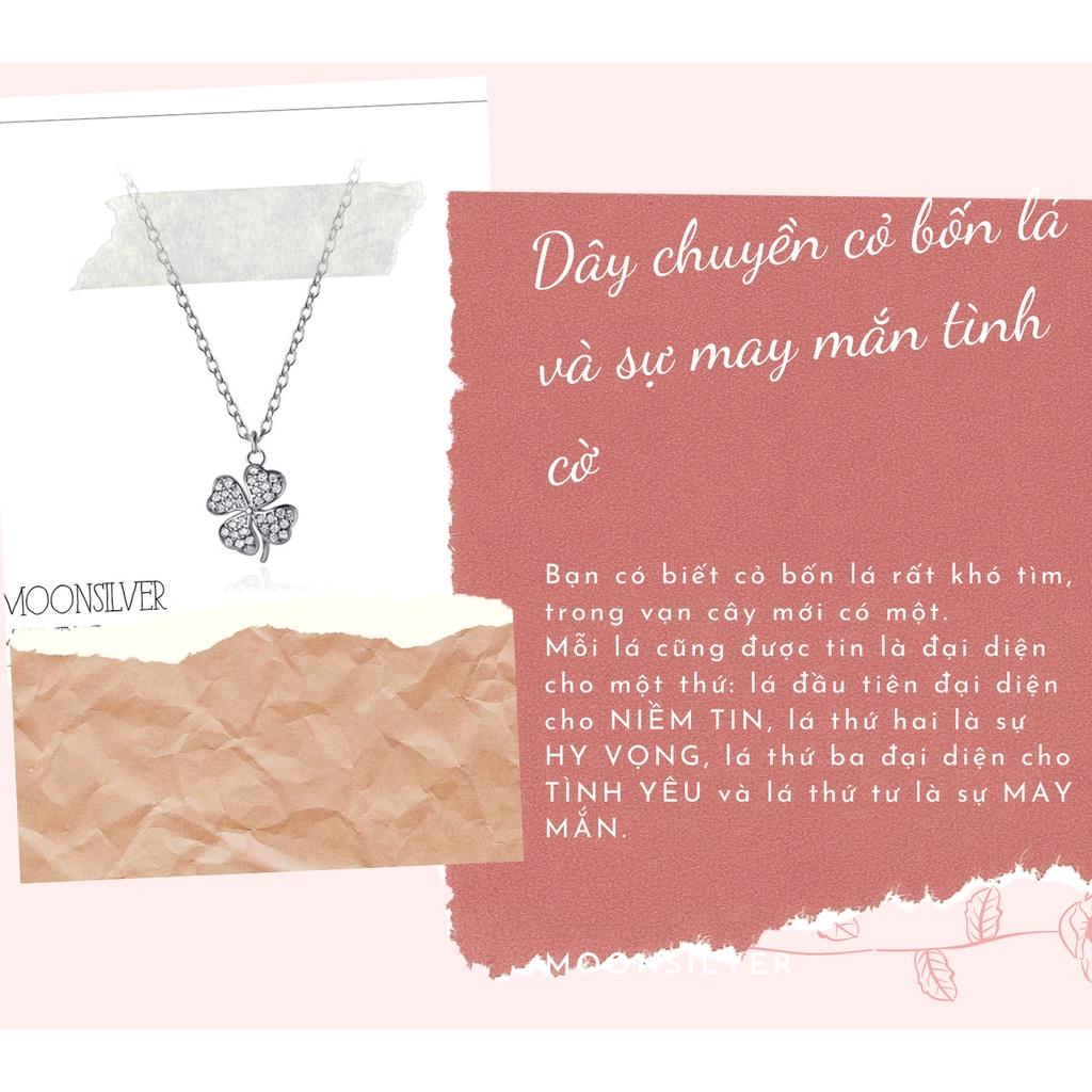 Dây chuyền vòng cổ bạc nữ cỏ bốn lá đính đá cỏ 4 lá Moonsilver