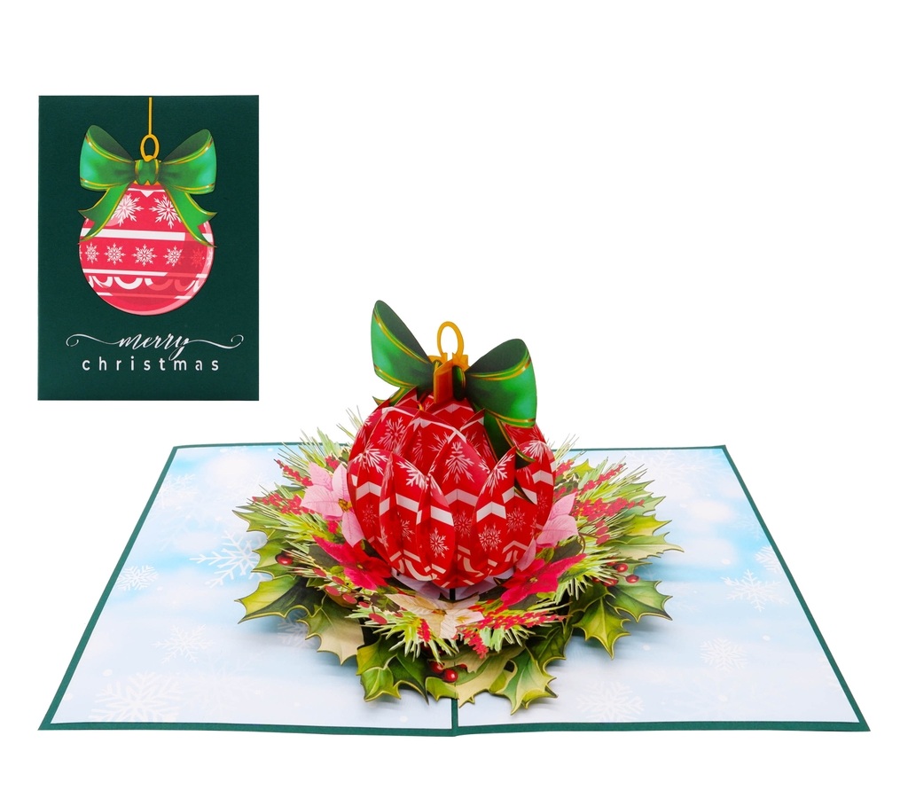 X52 - THIỆP NOEL 3D QUẢ CHÂU ĐỎ – CHRISTMAS ORNAMENT SANG TRỌNG