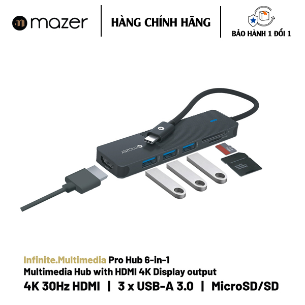 Cổng Chuyển Đổi Mazer Infinite.HUB Pro 6-in-1 USB-C - Hàng Chính Hãng