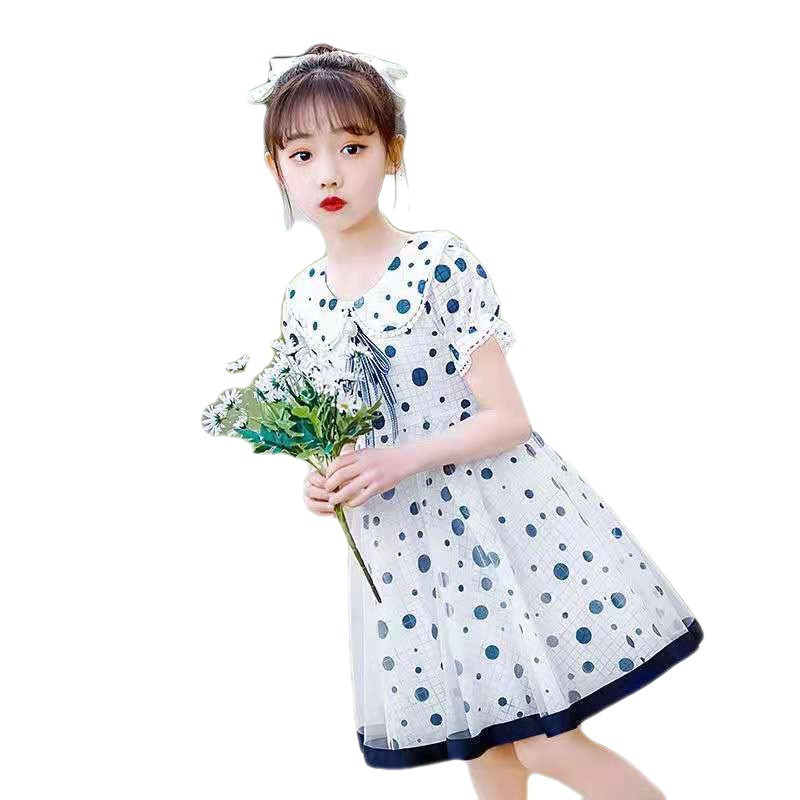 Váy đầm trẻ em phong cách Hàn Quốc dễ thương, Váy chấm bi cổ hoa siêu kute